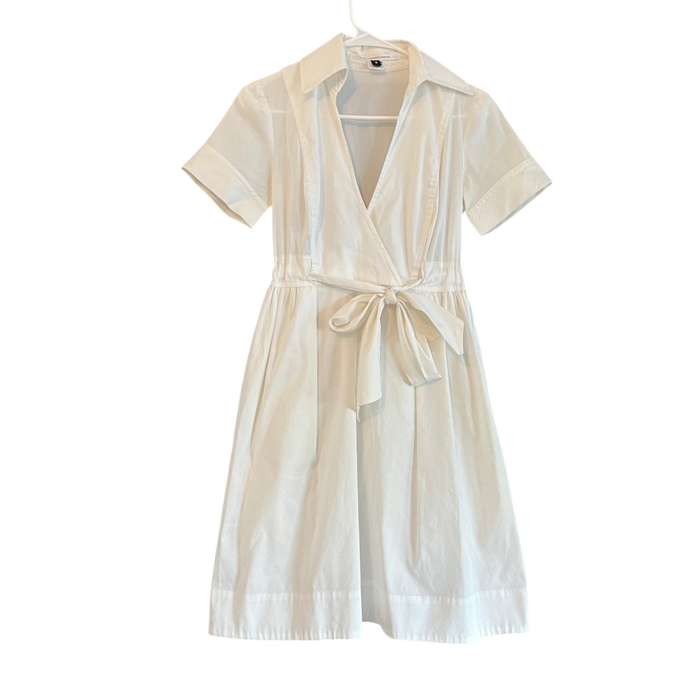 Diane von Furstenberg White Cotton Wrap Shirt Dress Short Sleeve Pockets Size 2